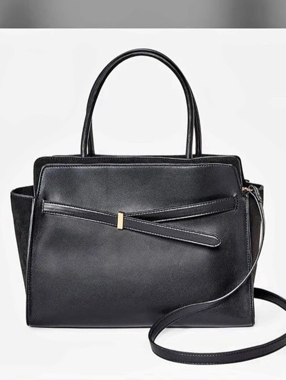 Belted Top Handle Satchel Handbag - a New Day™ Black